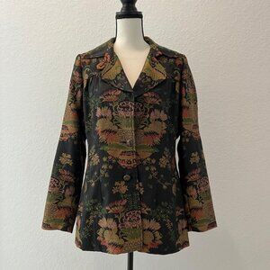 CAbi 704 Chinoiserie Asian Tapestry Jacquard Button Down Blazer Jacket - Large